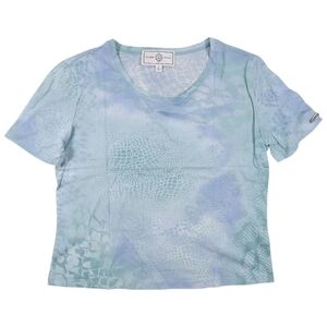 St.‎ John Sport Baby Tee T Shirt Womens P XS Blue Mermaid Snake Y2K Short Sleeve
